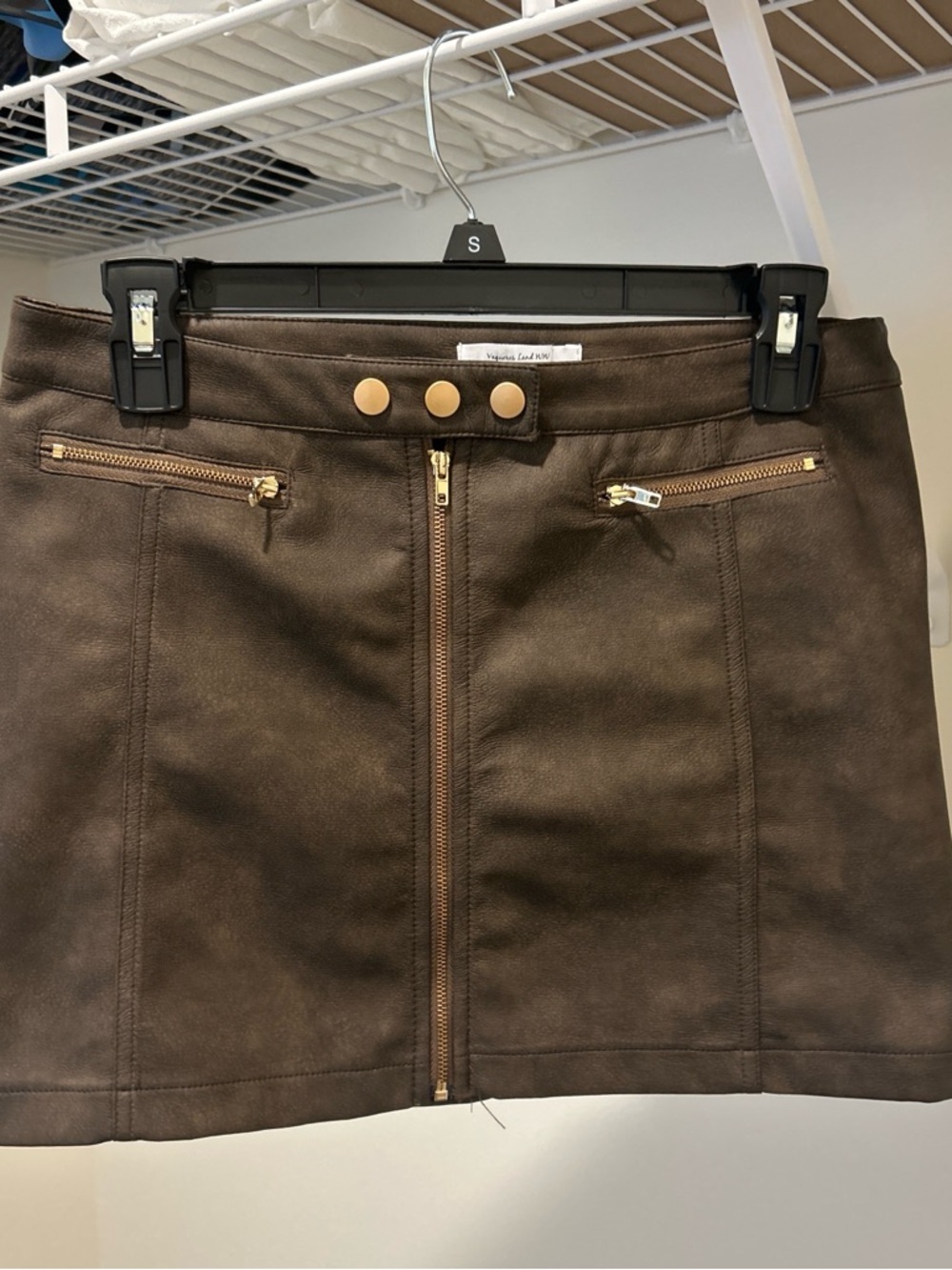 Brown Faux-Leather Mini Skirt with Zipper Front